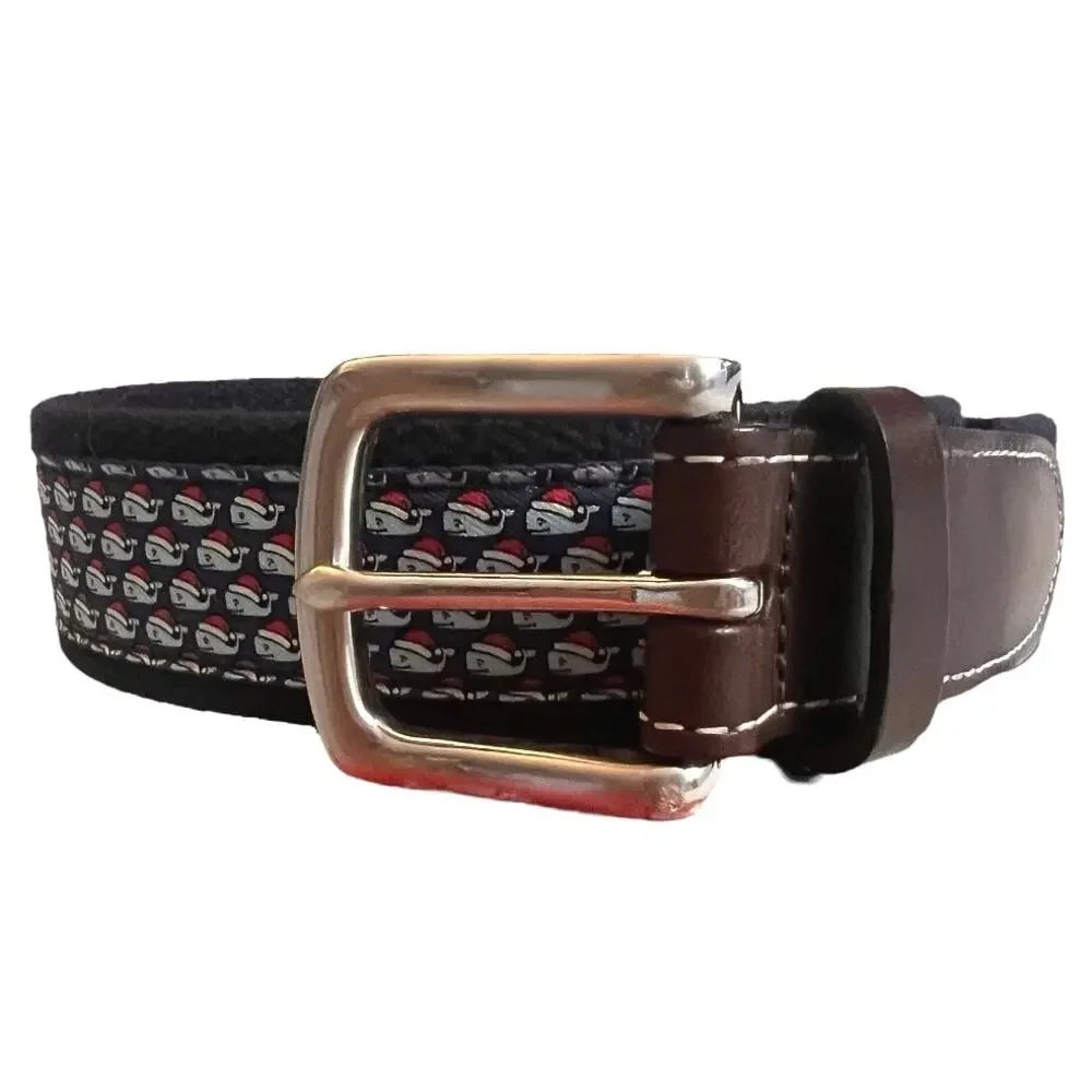 Vineyard Vines Boys Whale Belt, Santa Hat Holiday Print, Leather & Canvas
